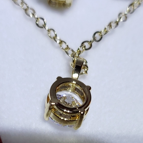 NEW 14K Gold Vermeil Diamond Sim Necklace Earring Set Statement Classic Luxury - Picture 3 of 9